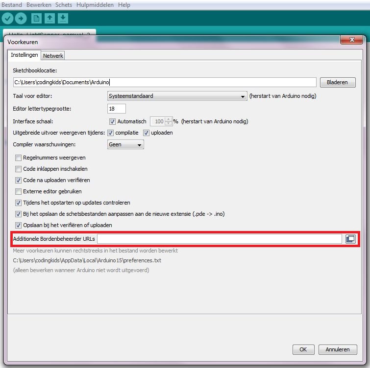ArduinoIDE bord toevoegen